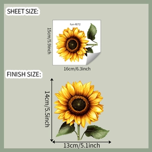 Detailed sheet and finish size dimensions for sunflower pattern glass and wall sticker