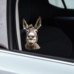 Funny donkey head waterproof vinyl car window sticker with a smiling character design