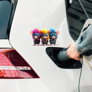Drôle Autocollant Auto-Adhésif en PVC Imperméable Trois Souris Portant des Lunettes de Soleil pour Fenêtre de Voiture Mur Maison