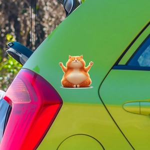 Funny fat orange cat yoga sticker for car, waterproof vinyl cartoon decal for vehicle