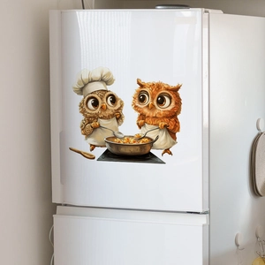 Cute cartoon chef owls wall stickers for kitchen fridge and home wall decoration