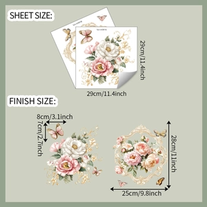 Guide des dimensions de la feuille et du rendu final des stickers muraux pivoines