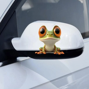 Funny 3D green frog car sticker with large orange eyes for vehicle window decoration