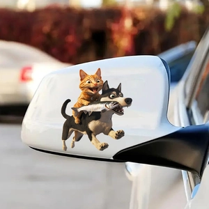 Autocollant 3D chat orange sur chien husky pour rétroviseur de voiture blanche