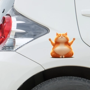 3D cartoon orange fat cat car sticker in yoga meditation pose for vehicle decoration