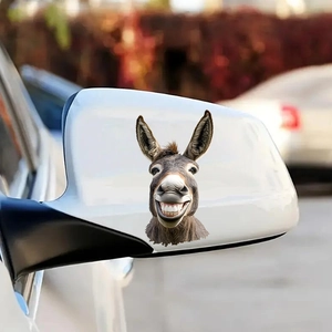 Funny donkey head car rearview mirror sticker with realistic wide-mouthed laughing design
