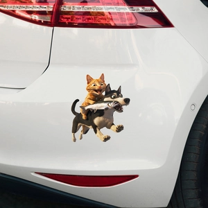 Autocollant de Voiture Chat et Chien Cartoon 3D Décalcomanie Murale PVC Imperméable pour Décoration de Vitre d'Auto