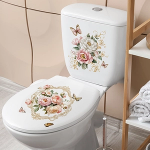 Stickers muraux pivoines et papillons pour décoration de salle de bain et toilettes