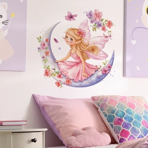 Cartoon Ästhetik Blume Mond Fee Wandtattoo PVC Traumhafte Prinzessin Schlafzimmer Wohnzimmer Kinderzimmer Ästhetische Hintergrund Dekoration