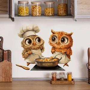 Cartoon chef owl wall stickers for kitchen and dining room home wall decoration