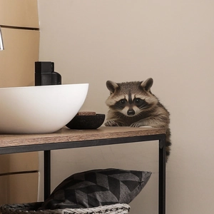 3D realistic raccoon wall sticker for bathroom decor with cute peering animal design