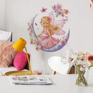 Wandsticker mit Fee und Mondblumen für Schlafzimmer und Wohnzimmer Dekoration