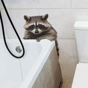 Realistic 3D raccoon wall sticker for bathroom decor on waterproof self-adhesive PVC material