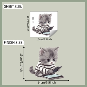 Detail view of cartoon cat sticker dimensions for wall and window decoration