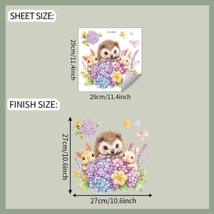 Detail showing sheet size 29x29cm and finish size 27x27cm for cartoon rabbit wall stickers
