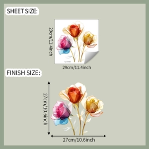 Detail showing dimensions of floral watercolor bathroom stickers measuring 29x29 cm