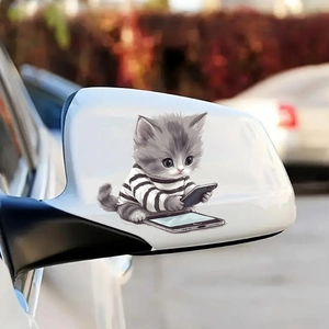 Cartoon Cat Playing With Phone Car Sticker Waterproof PVC Self Adhesive Wall Decal For Vehicle Window Home Decoration