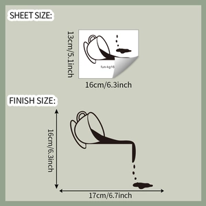 Size guide for creative coffee cup wall sticker with sheet and finish dimensions
