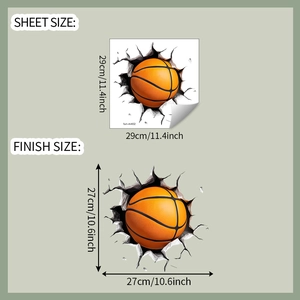 Guida alle dimensioni dell'adesivo murale basket 3D con foglio da 29x29cm in dettaglio