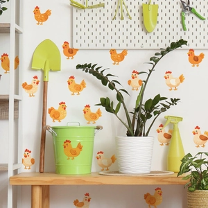 Leuke cartoon kip muurstickers voor keukendecoratie op diverse oppervlakken in huis