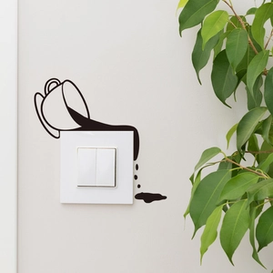Minimalist black coffee cup wall sticker decor for light switch with green plant background