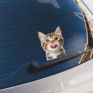 3D Realistic Tabby Cat Licking Nose Sticker Funny Animal Removable PVC Decal For Car Window Rearview Mirror Home Decoration