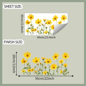 Detailed sheet size 30x60cm showing yellow daisy wall stickers with floral dimensions