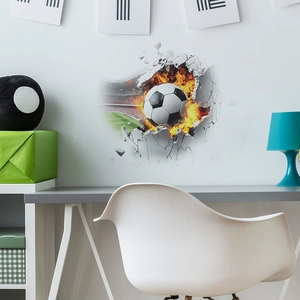 Sticker mural 3D ballon de football en feu pour décoration de chambre moderne et sport