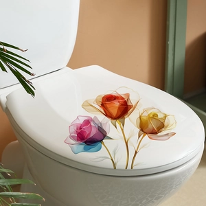 Modern minimalist floral toilet lid sticker featuring artistic translucent rose patterns