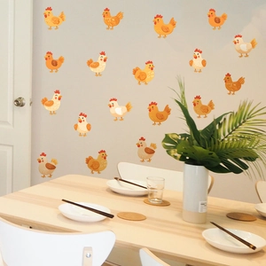 Cartoon kip muurstickers voor keuken decor met kleurrijke platte handgetekende ontwerpen