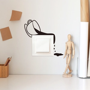 Minimalist black coffee cup wall sticker decor for light switch with creative liquid spill