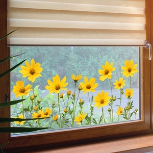 Yellow Flower Window Stickers PVC Floral Pattern UV Transparent Glass Decals For Balcony Living Room Home Decoration Background Aesthetics