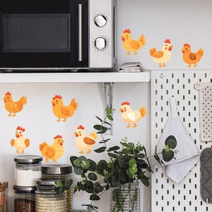 Cartoon kip keuken muursticker set met oranje hen stickers voor wanddecoratie in huis