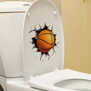 Adesivo 3D effetto basket che rompe il muro, PVC impermeabile per decoro sedile WC
