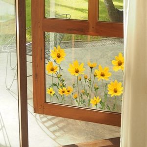 Floral yellow daisy window glass stickers for home balcony and window decor