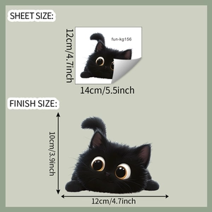Detail showing the sheet size 12x14cm and finish size 10x12cm for the black cat wall sticker