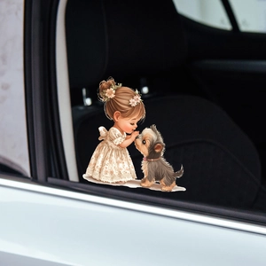 Süßer Cartoon Kleines Mädchen Und Yorkie Hund PVC Aufkleber Wasserdicht Autofenster Dekal Home Decor Wandaufkleber Für Glatte Oberflächen