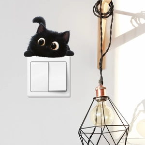Cute black cat peeping wall sticker for light switch decoration in modern home