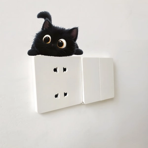 Cute black peeking cat wall sticker for home switch decor and nursery room aesthetics