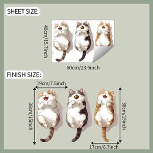 Three cute cartoon cats wall decals dimensions guide showing 40x60cm layout size
