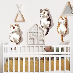Three cute cartoon cats wall stickers for kids room and home background decoration