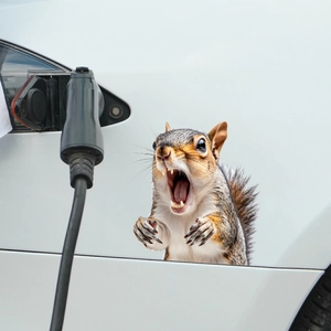 Funny screaming squirrel 3D car sticker decoration on a white vehicle body