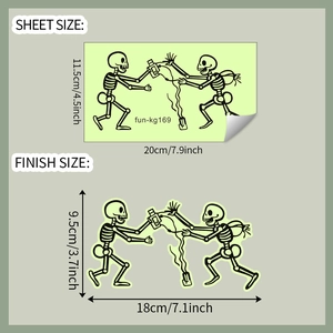 Luminous light switch sticker showing sheet dimensions and finished size of skull decals
