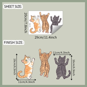Detailed sheet dimensions and finish size of cute cartoon kitten decorative wall stickers