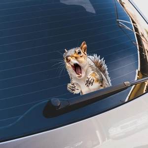 Realistic 3D screaming squirrel car window sticker decal with furry texture details