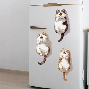 Three cute cartoon cat wall stickers featuring orange, calico and tuxedo cats for home decor