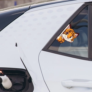 Cartoon tiger car window sticker peeking decal for vehicle background decoration