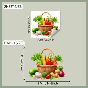 Sheet and finish size comparison for colorful vegetable basket kitchen wall stickers