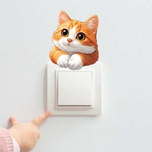 Cute orange cartoon cat wall sticker for home light switch decoration and room beautification