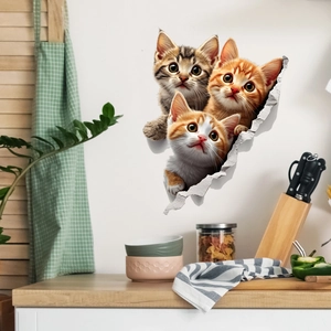 3D cat wall sticker with realistic broken wall effect for living room home decor
